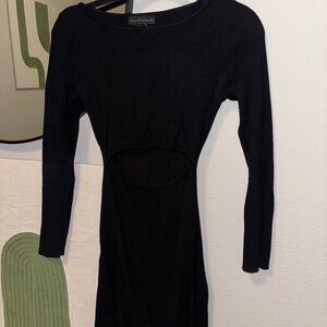 House of Harlow 1960 Black Long-Sleeve Cutout Ribbed Dress
